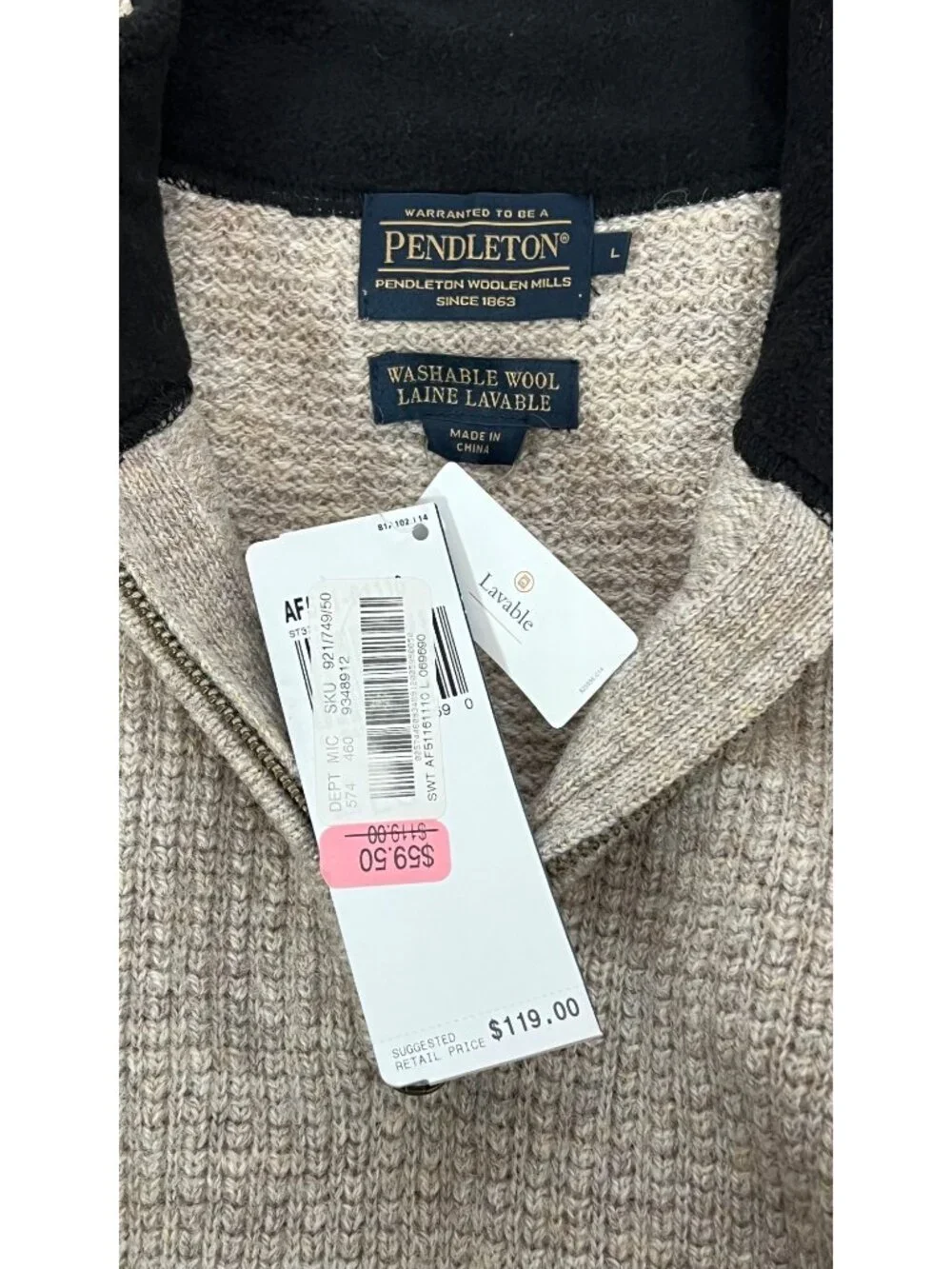 Classic Pendleton Shetland Wool Quarter-Zip Sweater Mens Large NWT